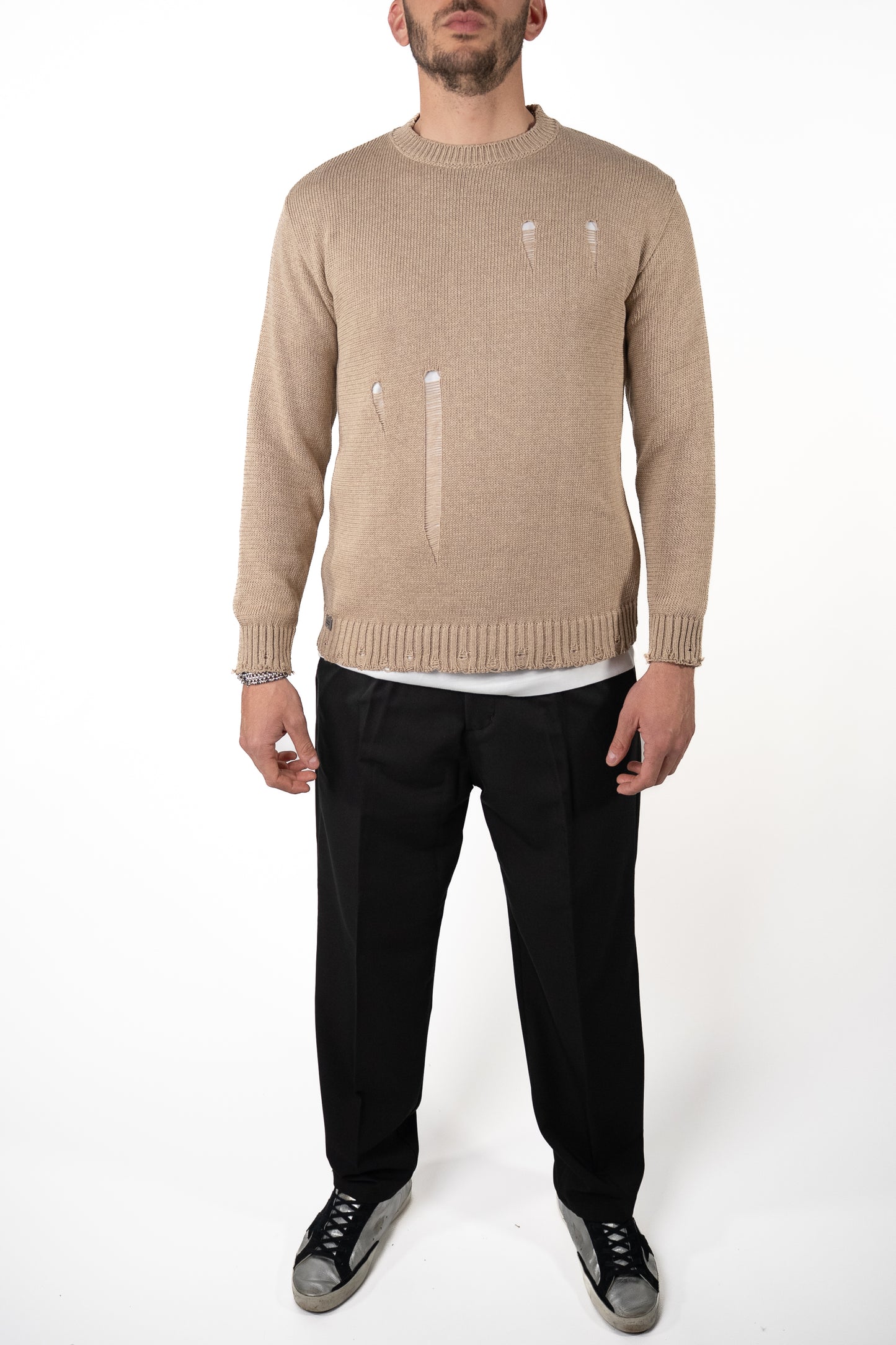Maglia Costa Inglese con Rotture Cammello