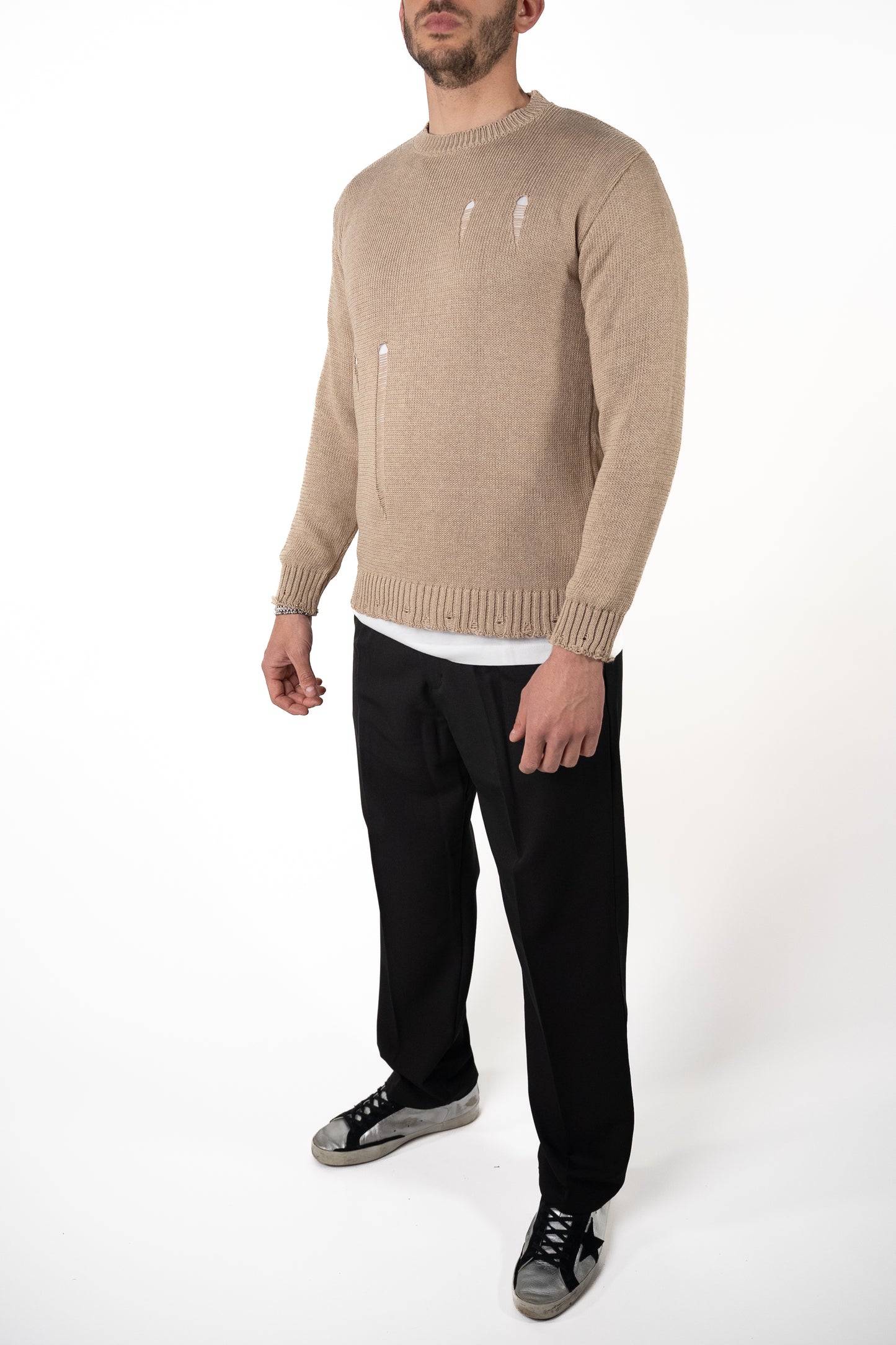 Maglia Costa Inglese con Rotture Cammello