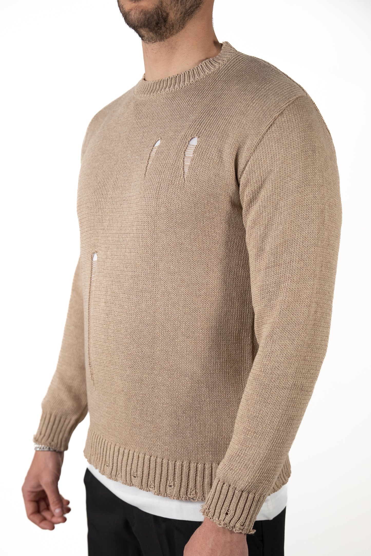 Maglia Costa Inglese con Rotture Cammello