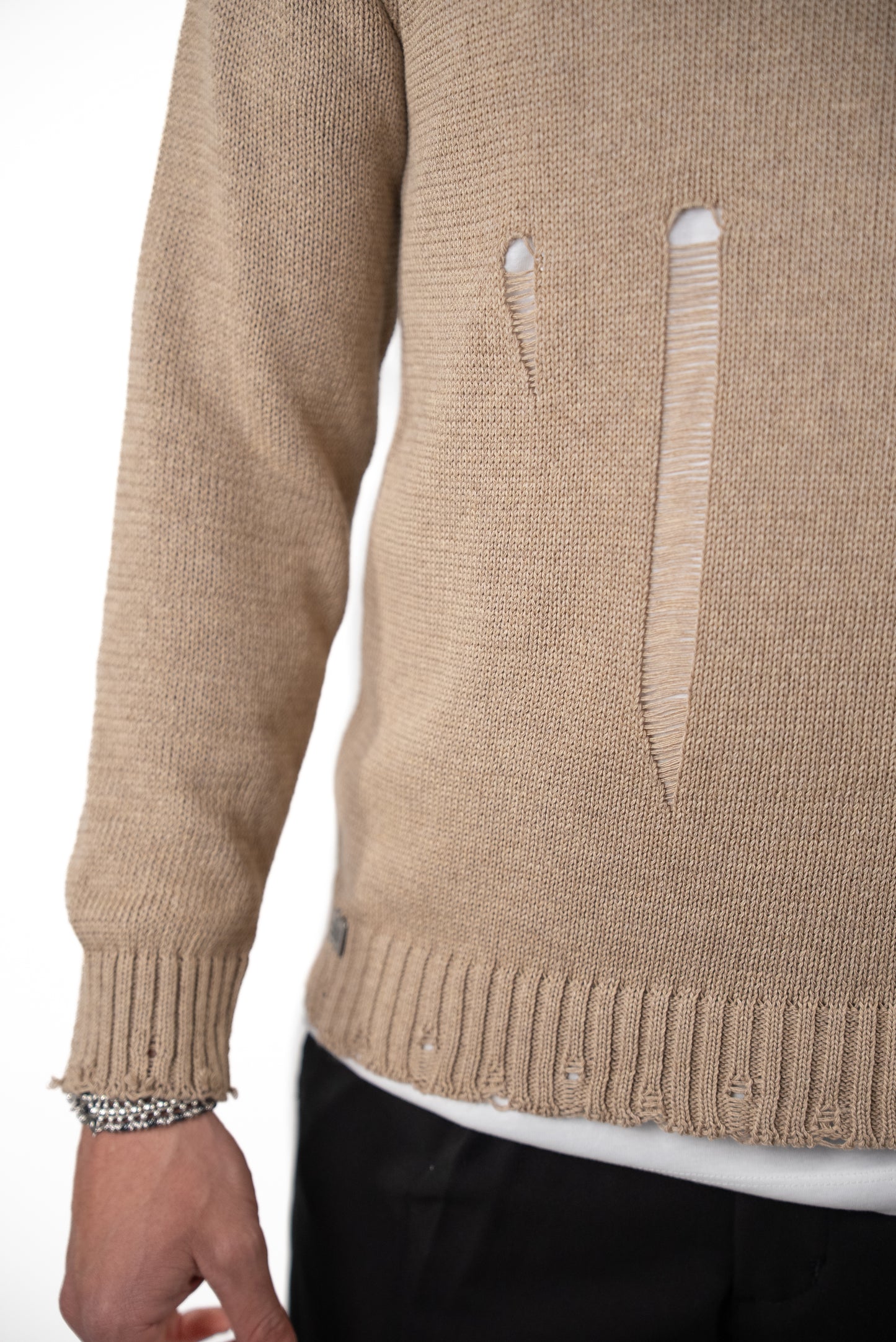 Maglia Costa Inglese con Rotture Cammello