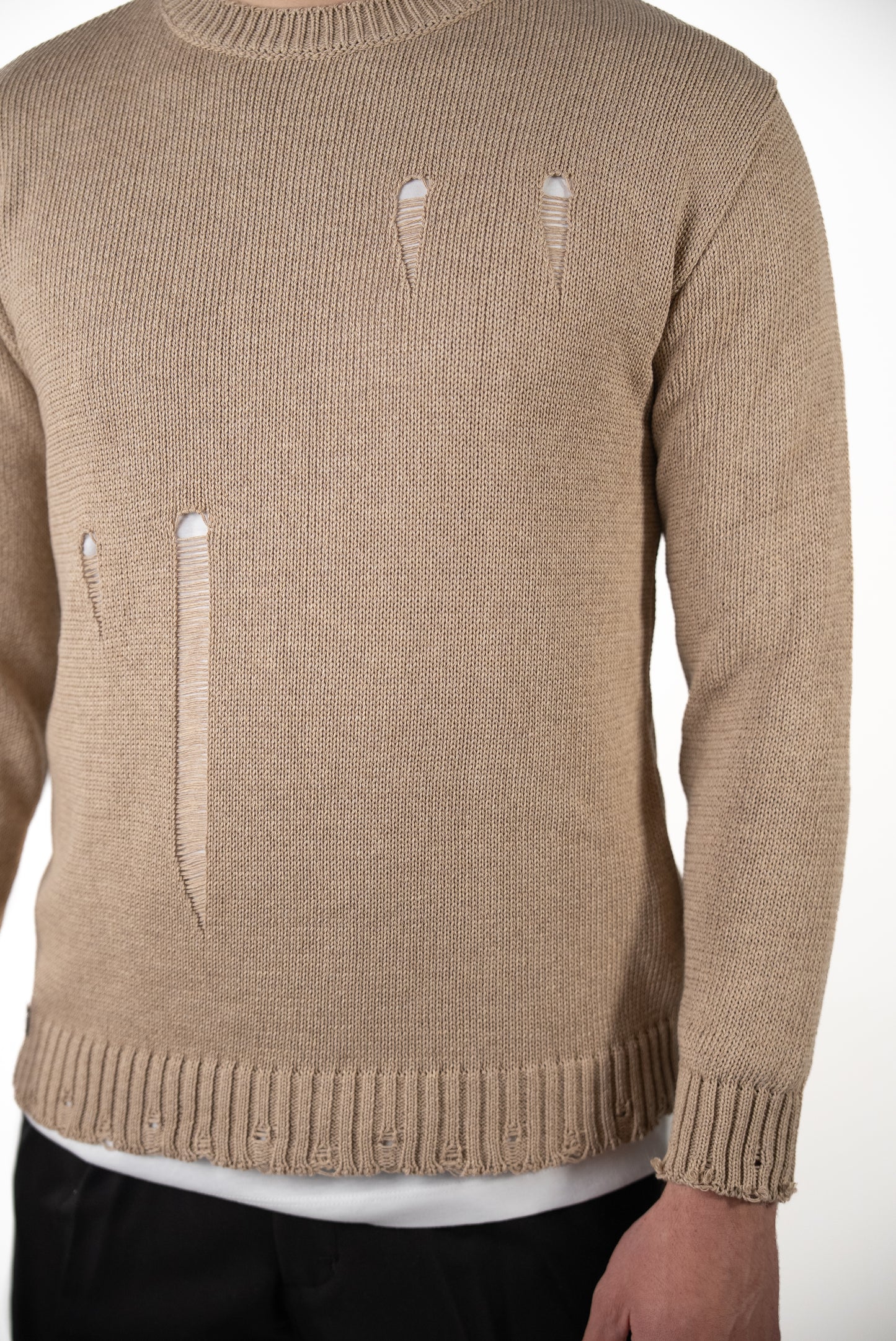 Maglia Costa Inglese con Rotture Cammello