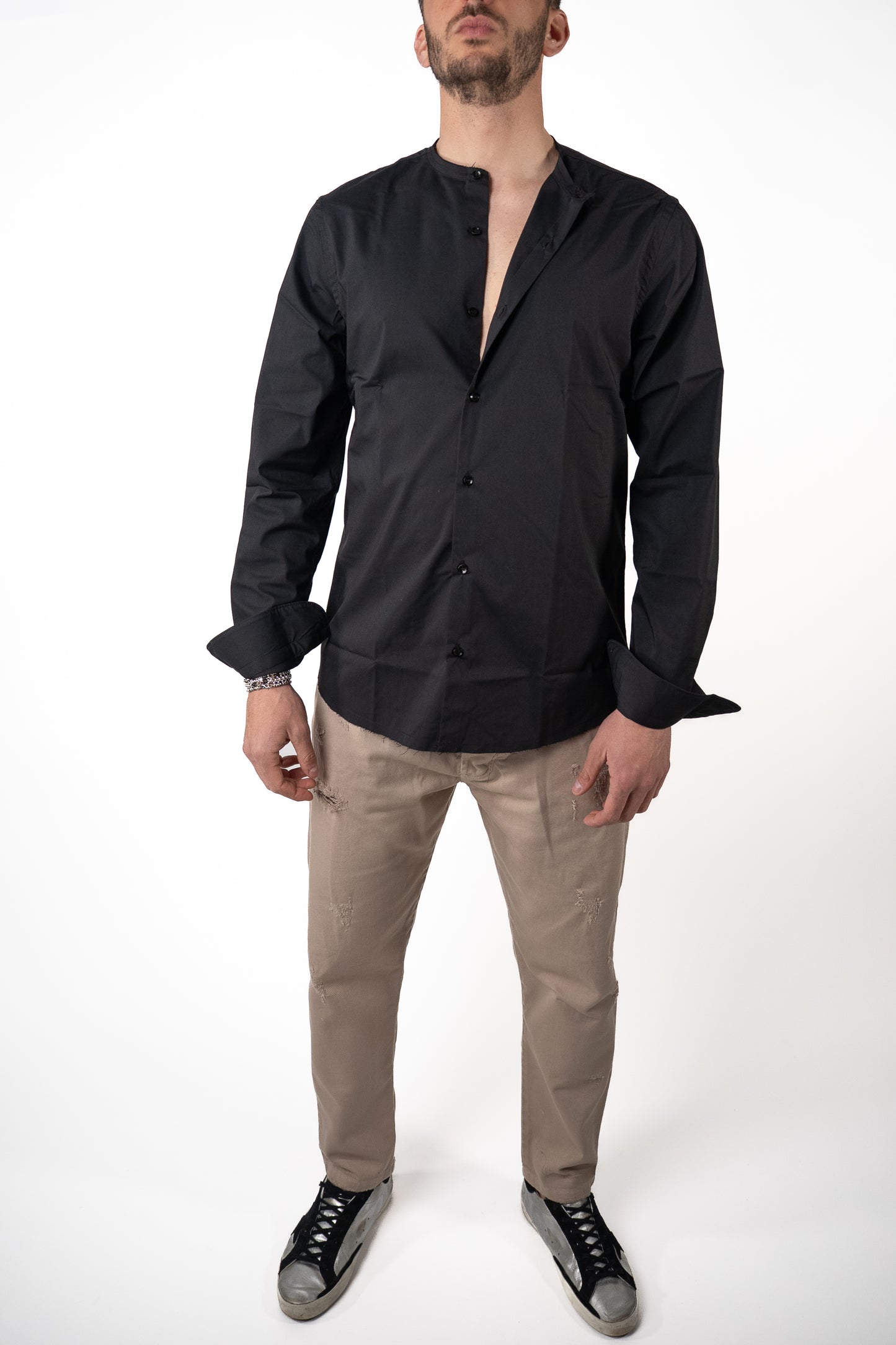 Camicia Corea Sfrangiata Nera