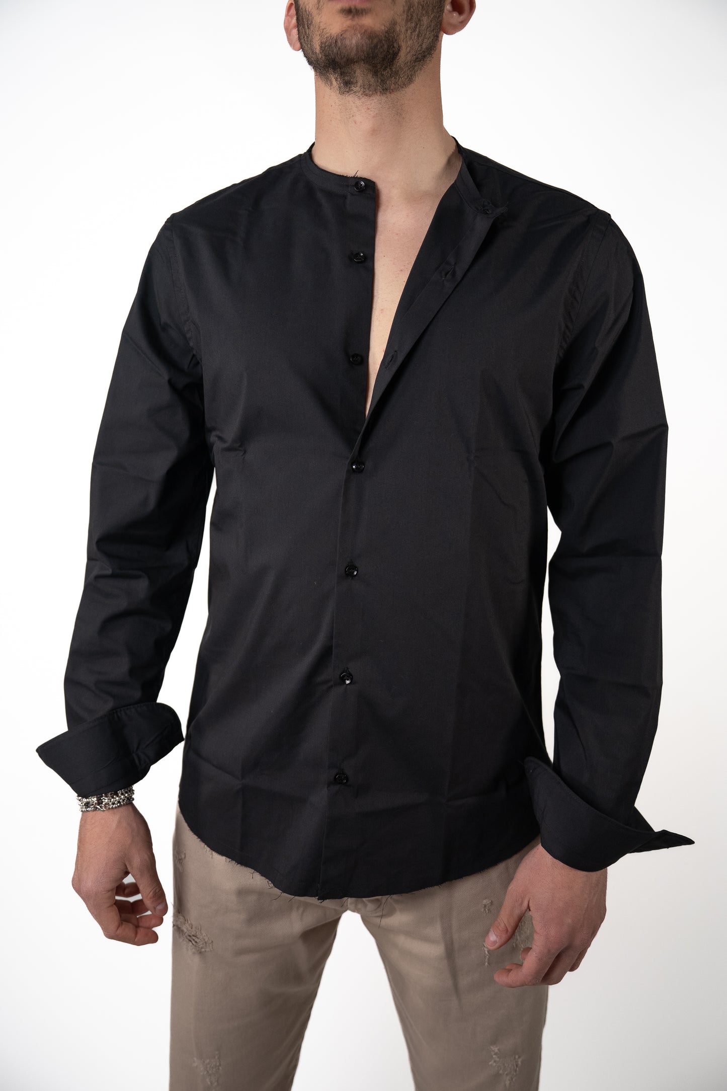 Camicia Corea Sfrangiata Nera