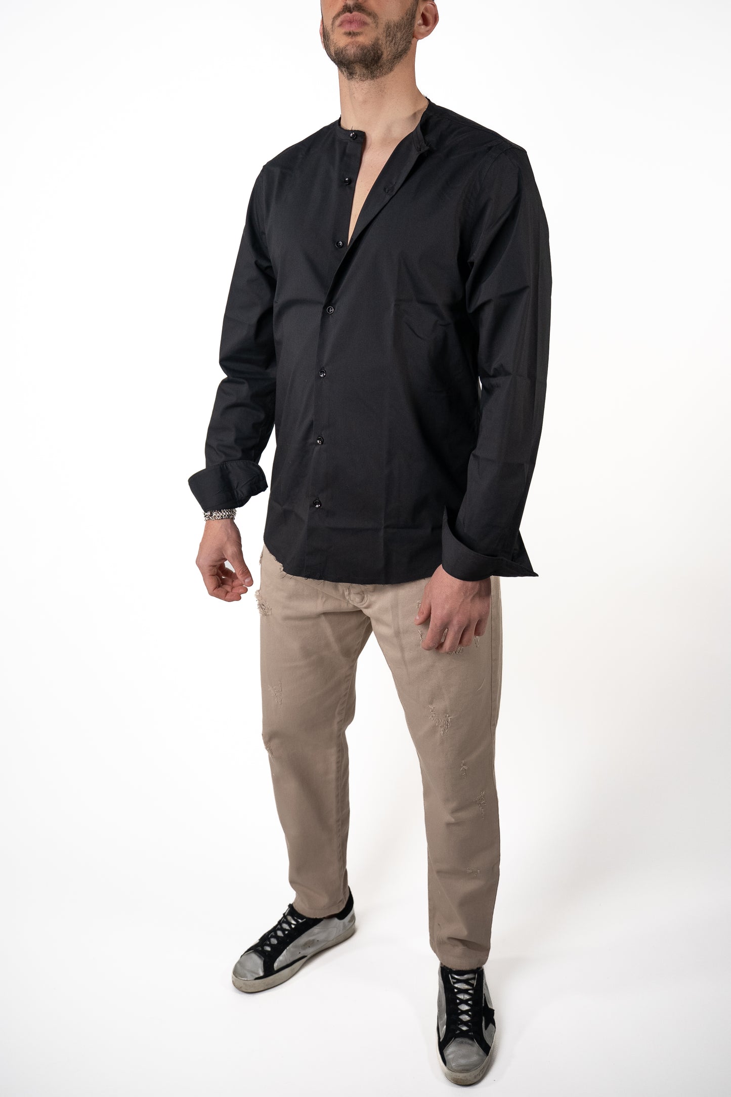Camicia Corea Sfrangiata Nera
