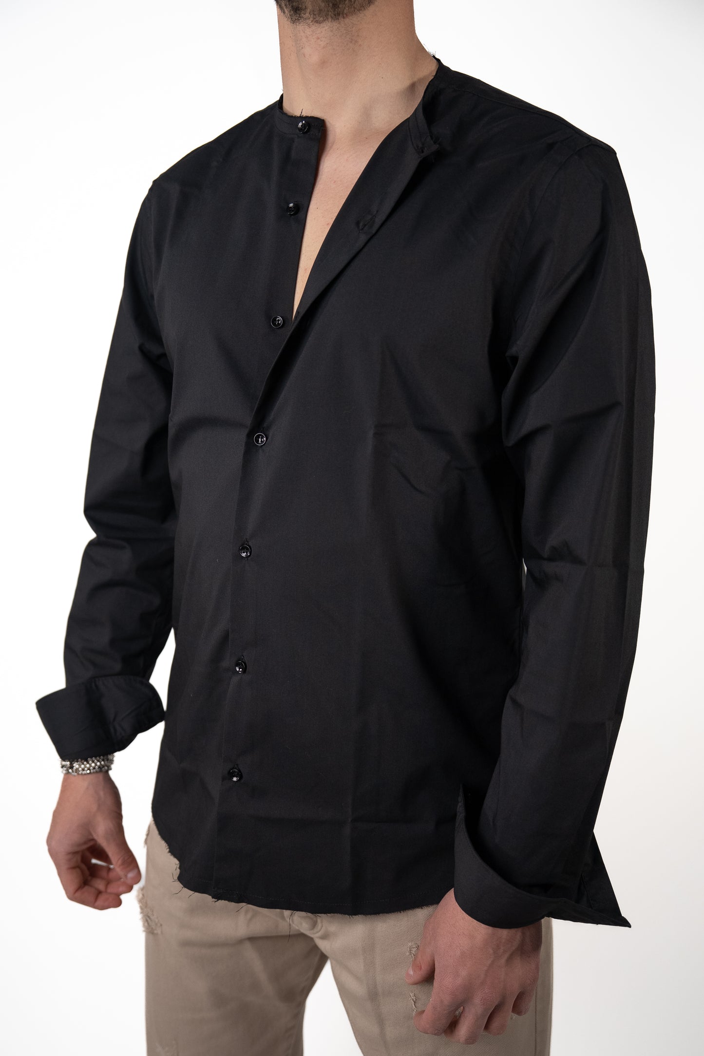 Camicia Corea Sfrangiata Nera