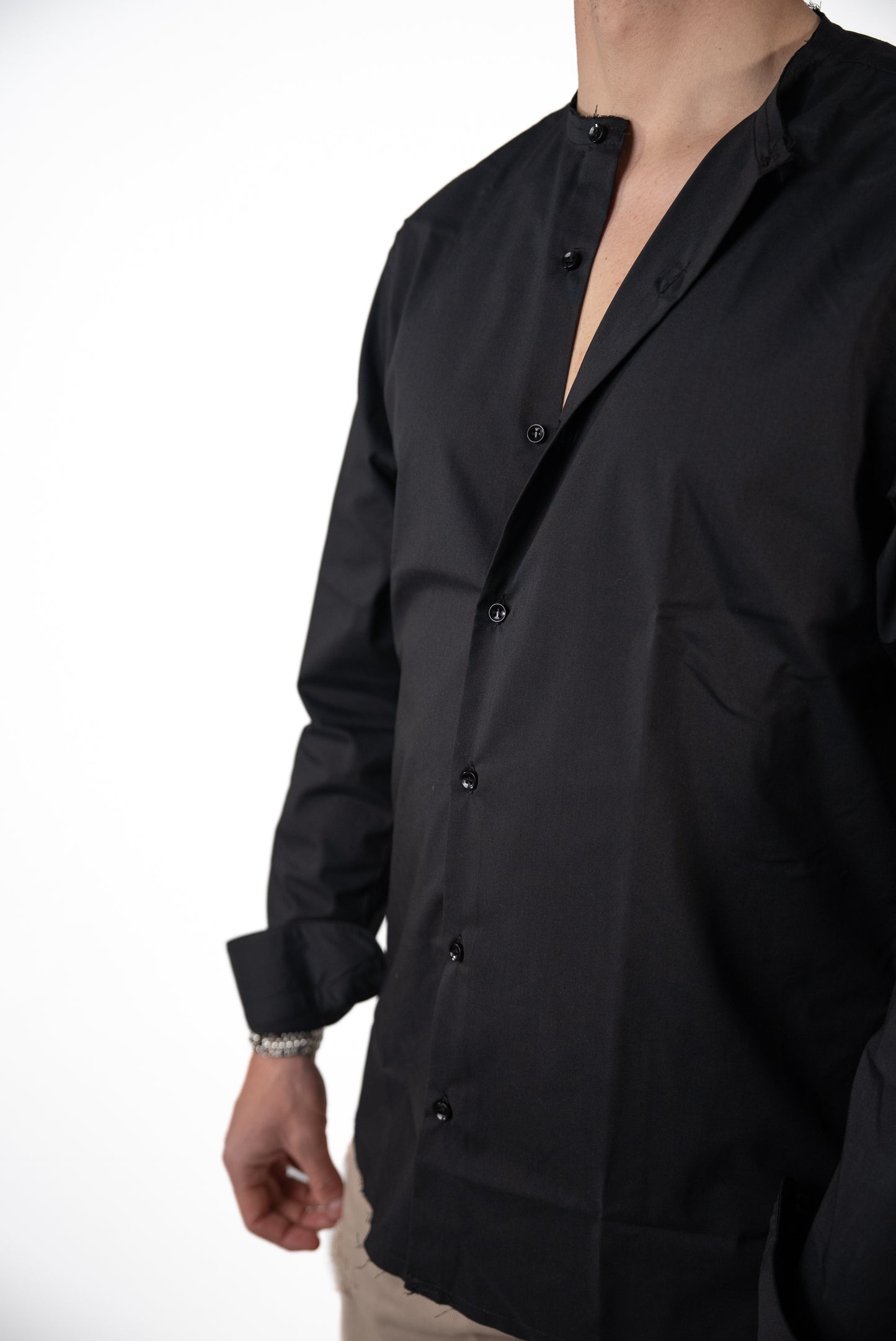 Camicia Corea Sfrangiata Nera