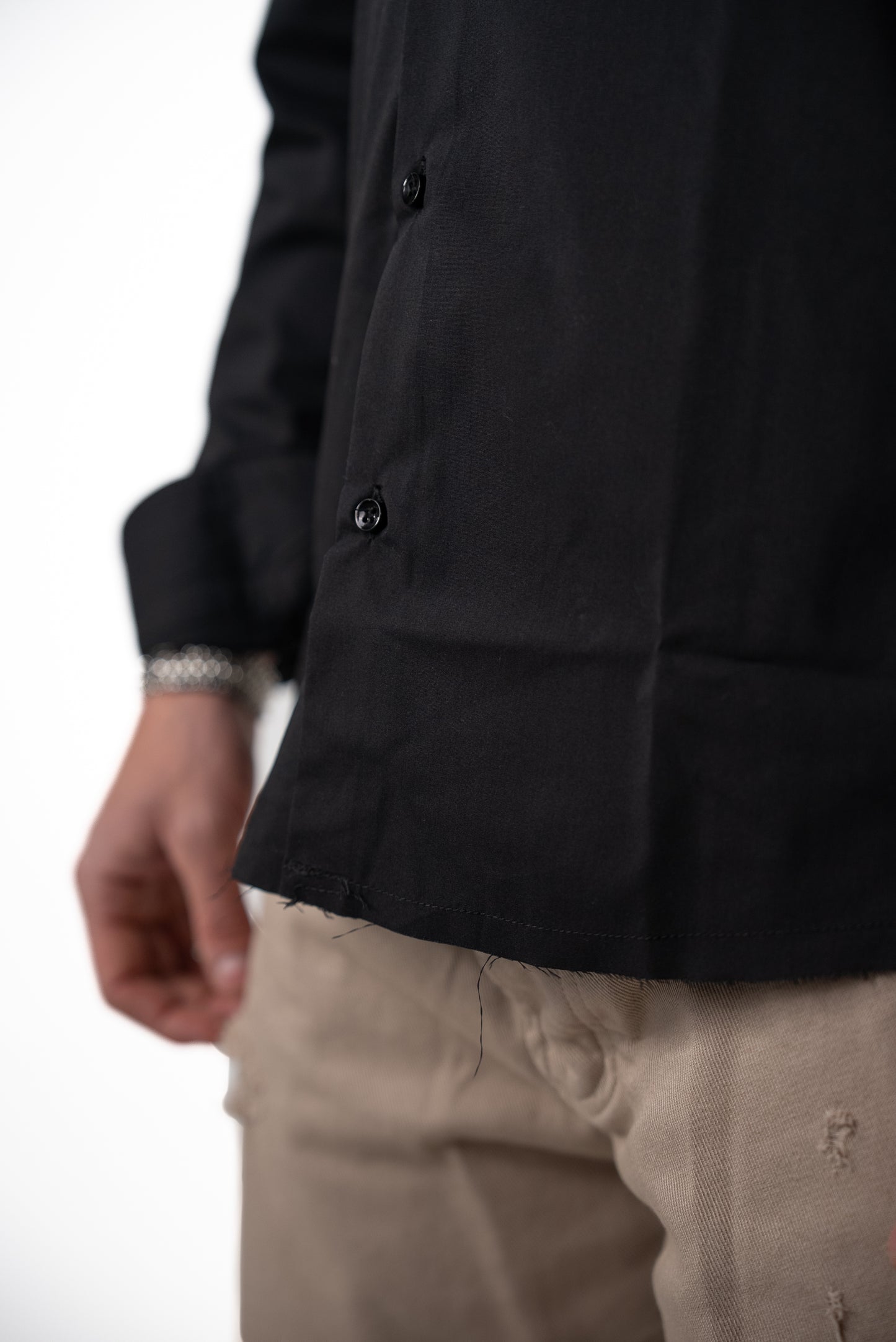 Camicia Corea Sfrangiata Nera