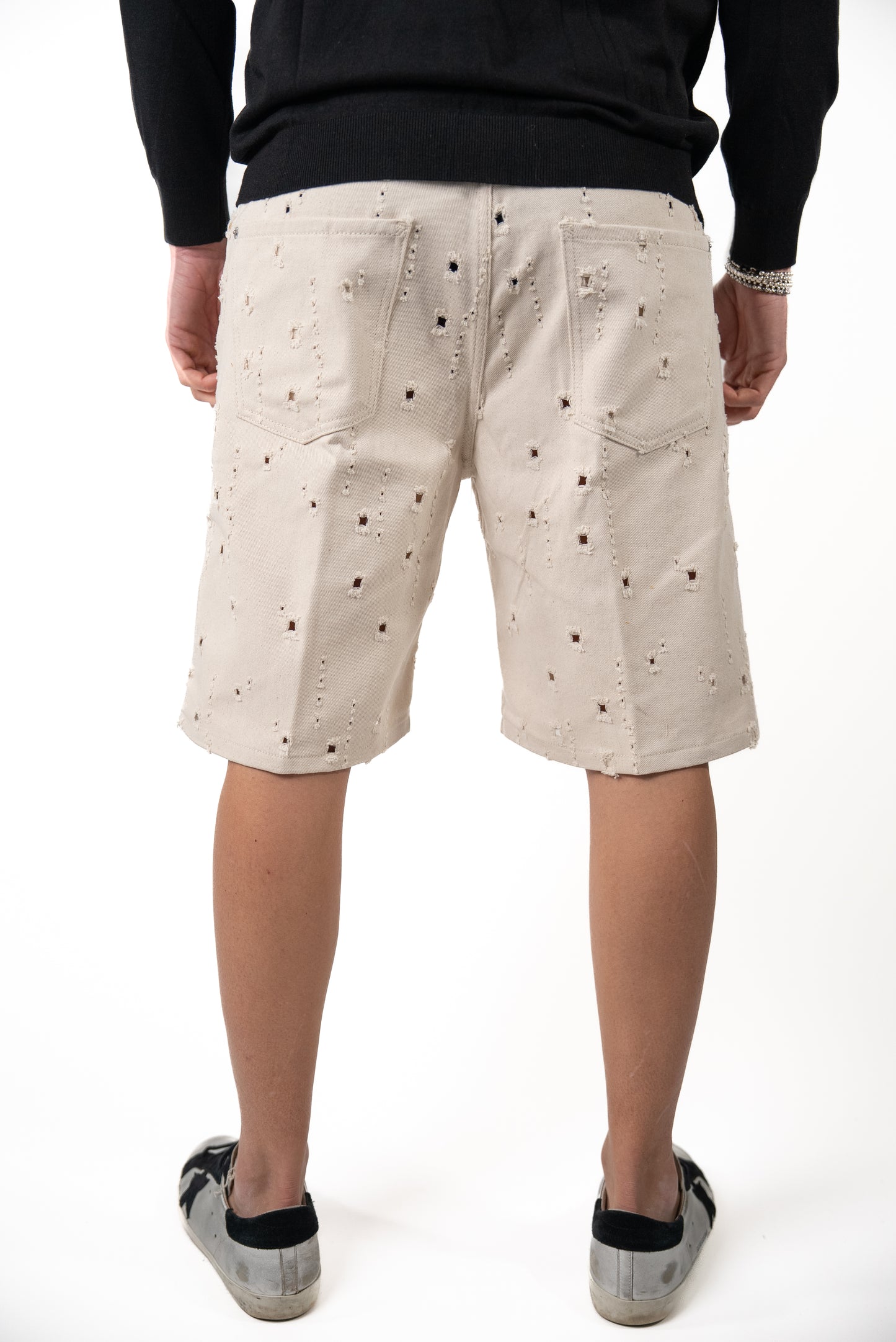 Bermuda in Denim Beige con Rotture
