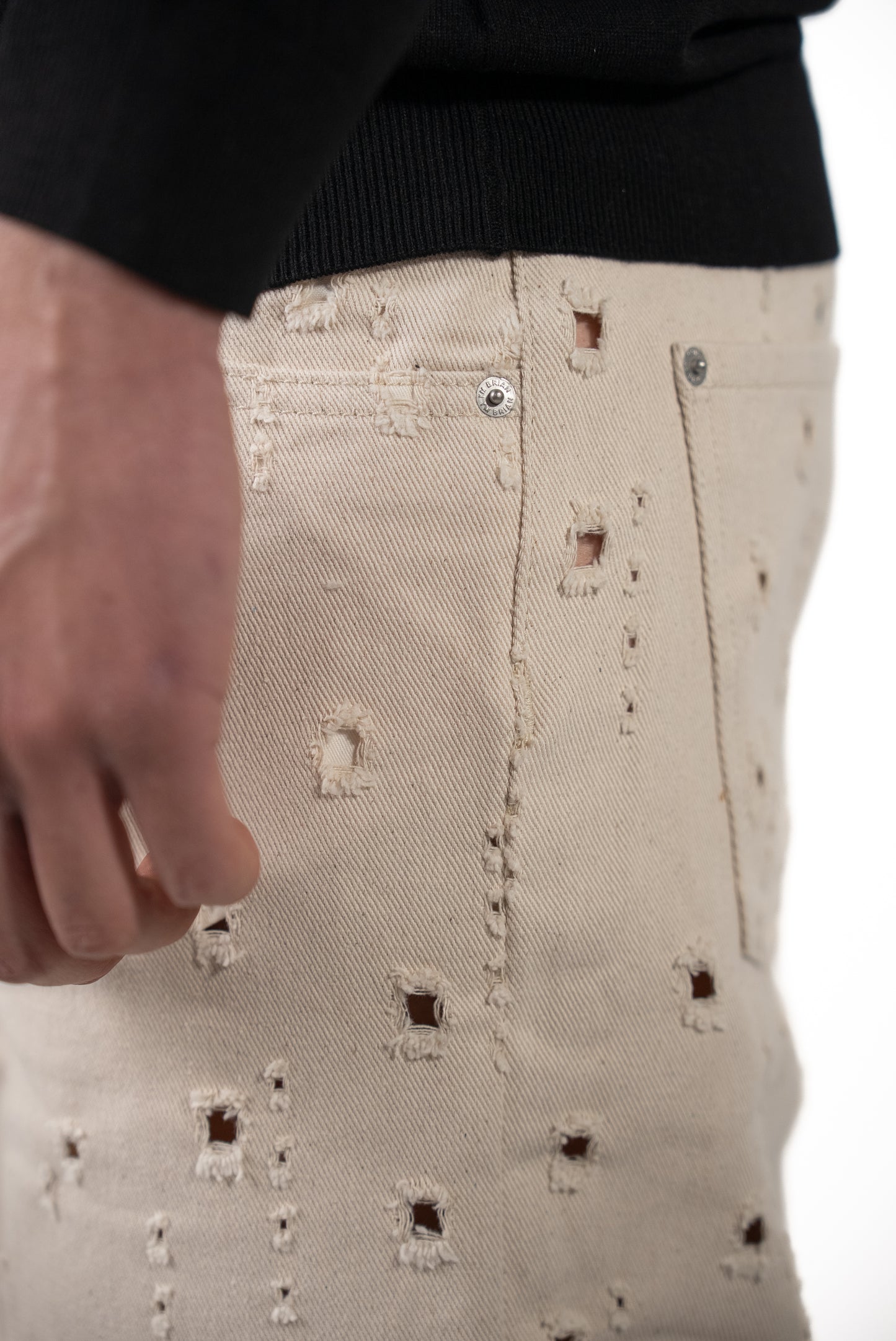 Bermuda in Denim Beige con Rotture