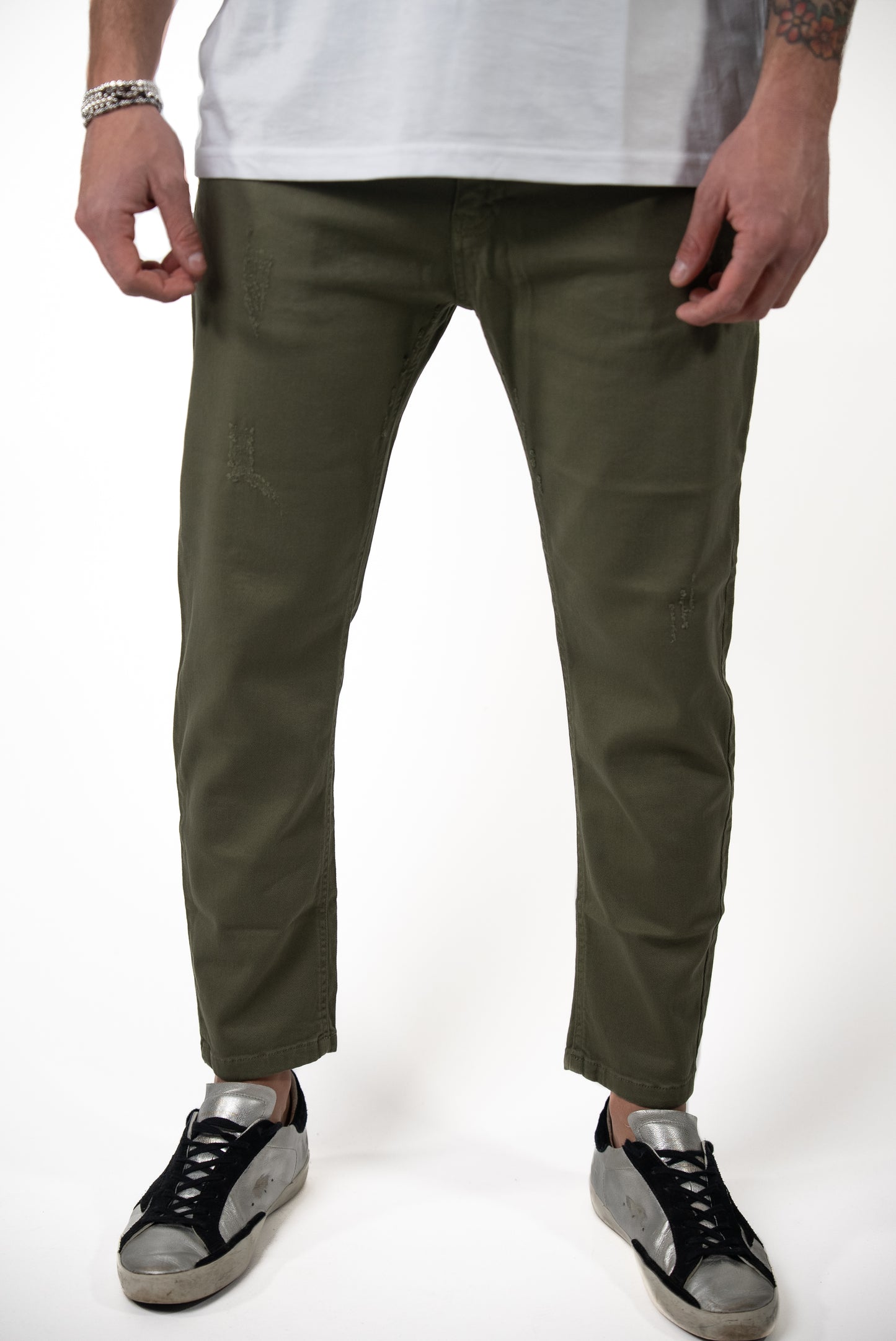 Jeans Verde Militare Micro Rottura