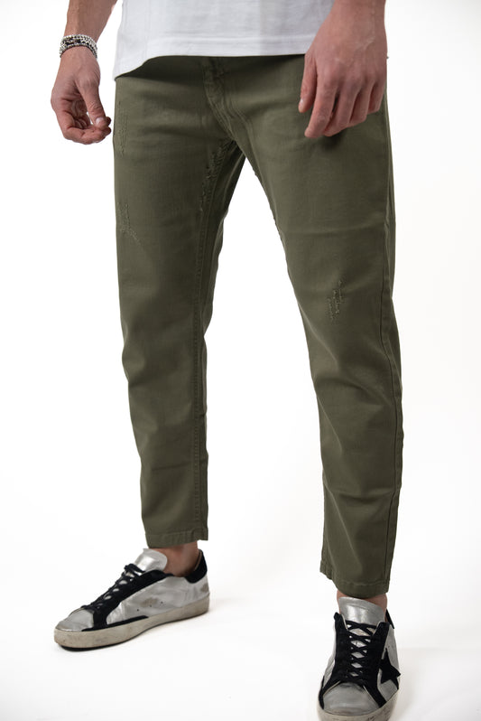 Jeans Verde Militare Micro Rottura
