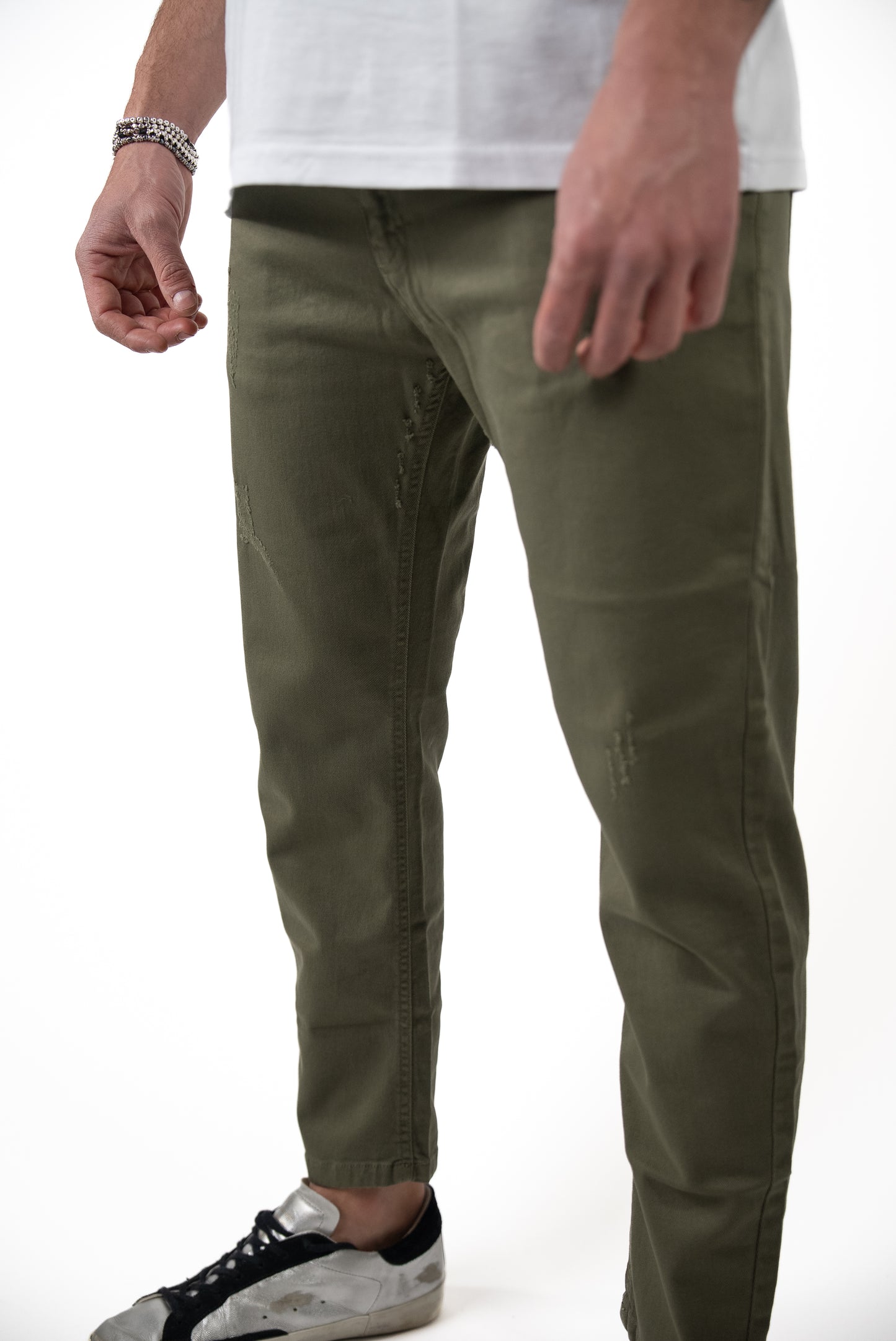 Jeans Verde Militare Micro Rottura
