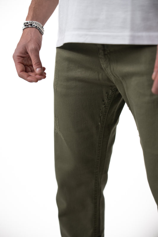 Jeans Verde Militare Micro Rottura