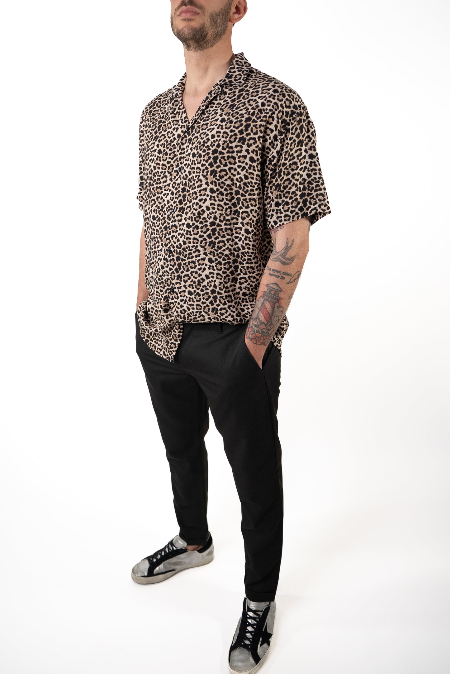 Camicia Fantasia Manica Corta Micro Ghepardo