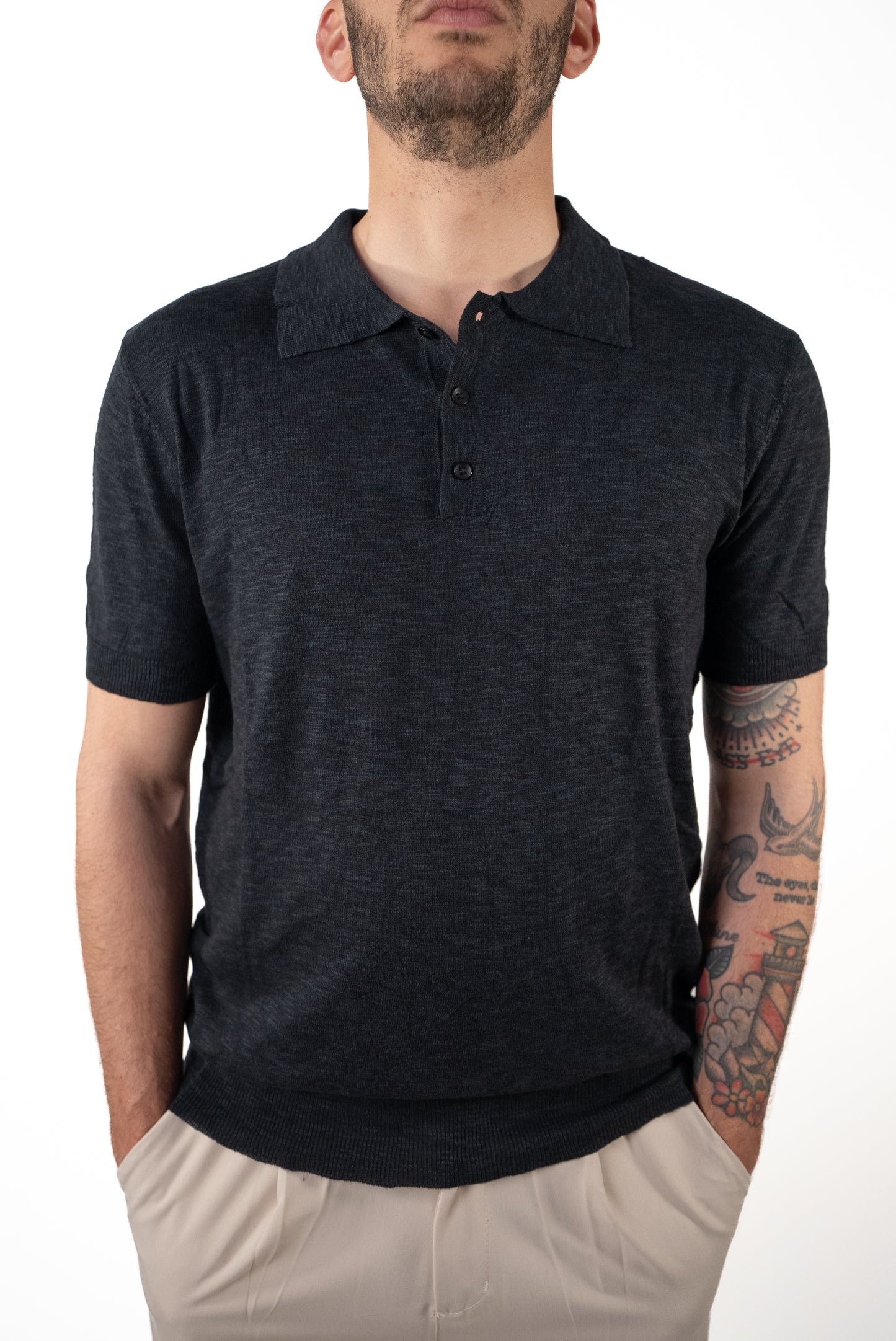 Polo Cotone Fiammato nero