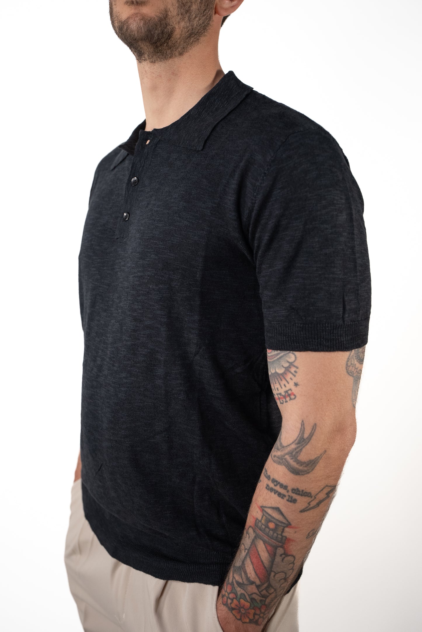 Polo Cotone Fiammato nero