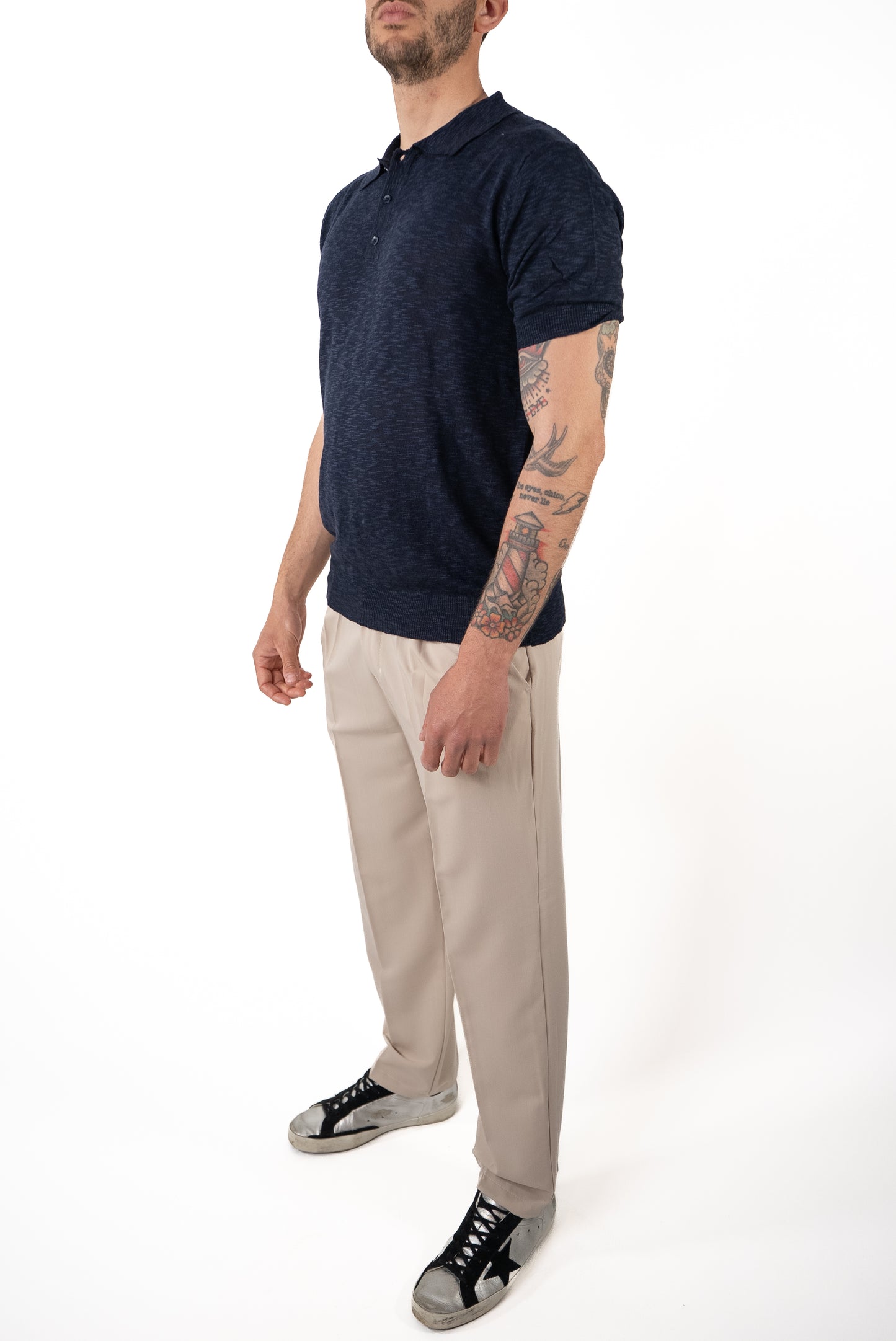 Polo Cotone Fiammato Blu