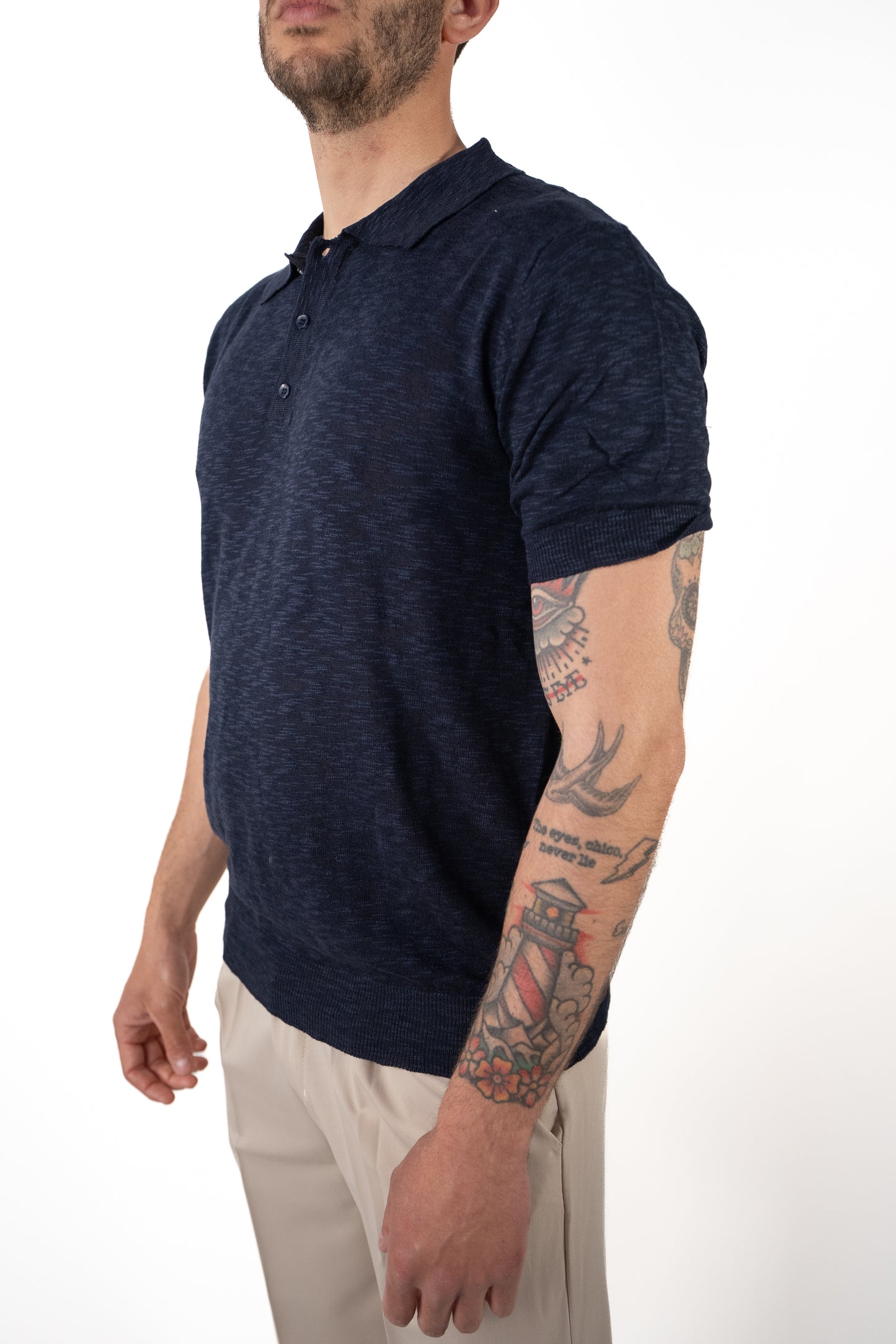 Polo Cotone Fiammato Blu