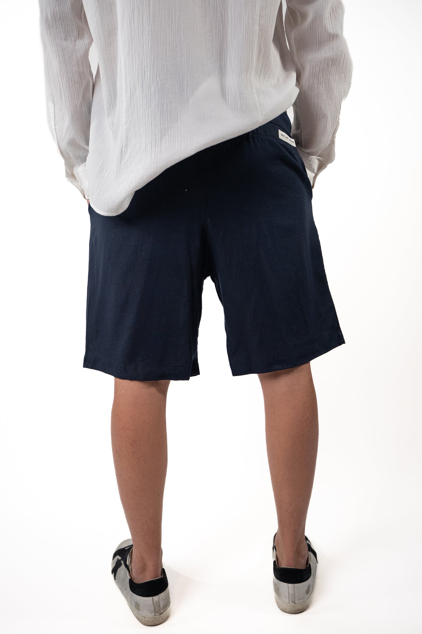 Bermuda in Lino con piega ricamata Blu Navy