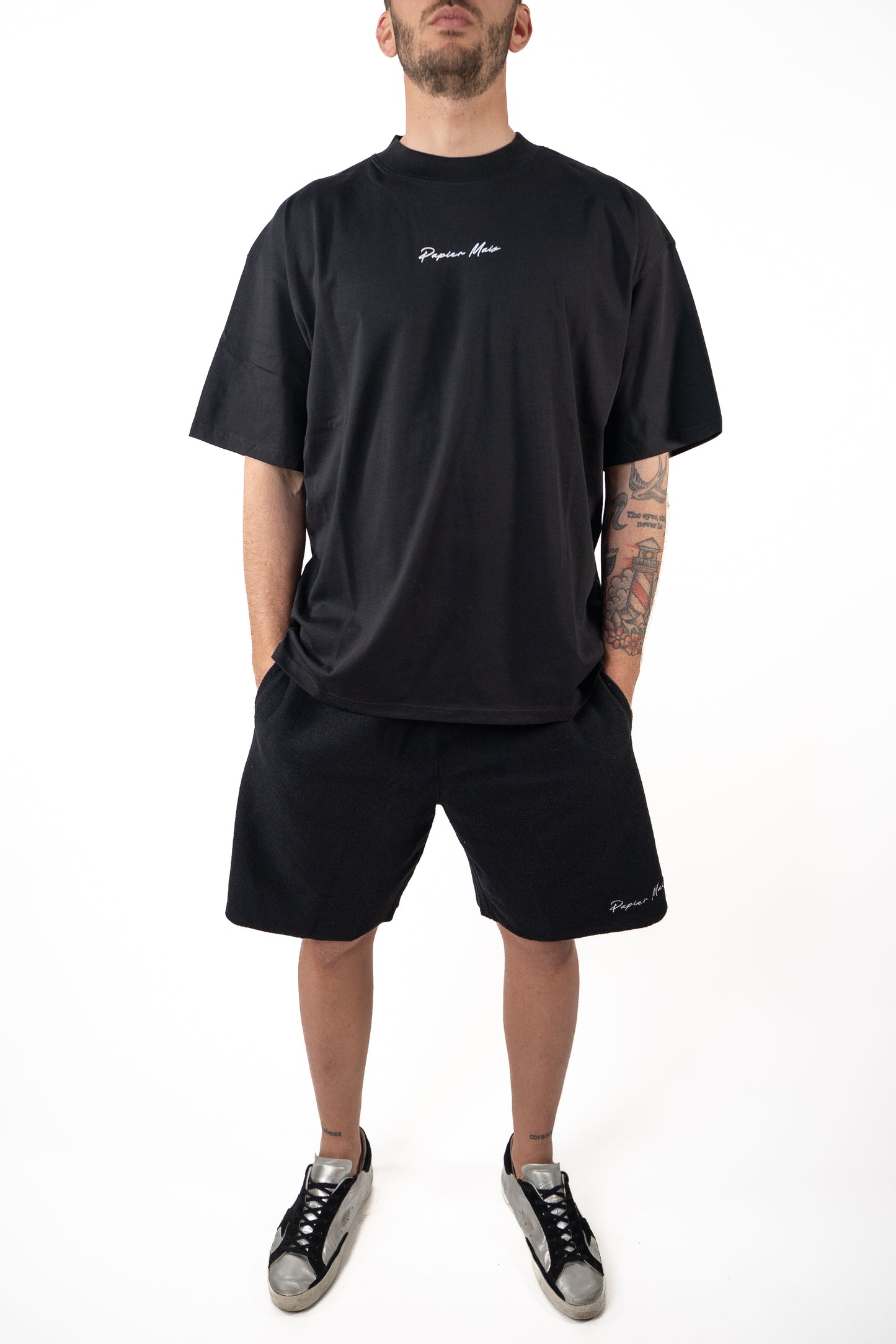 T-shirt in cotone Over Nera Stampa Schiena