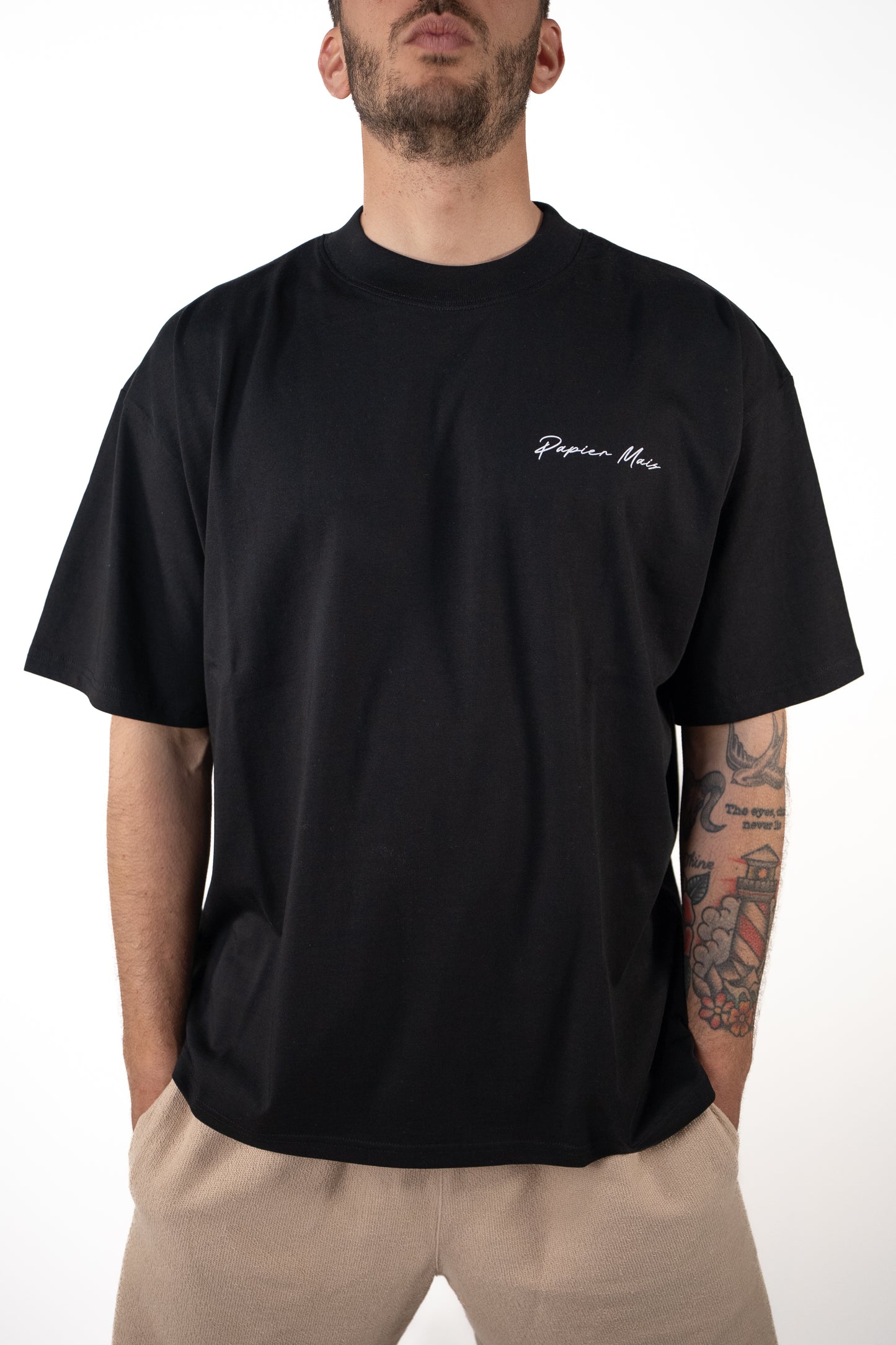 T-shirt Over in cotone Nera Stampa Cuore
