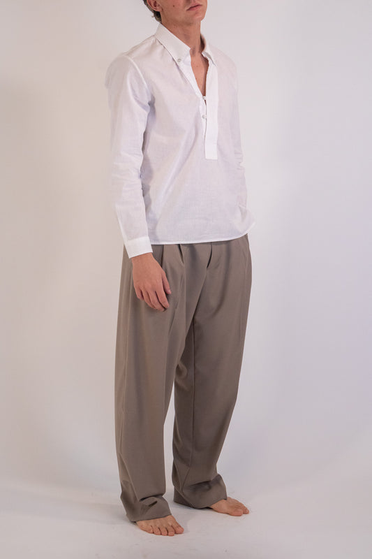 Pantalone Fondo Ampio con Pinces Taupe