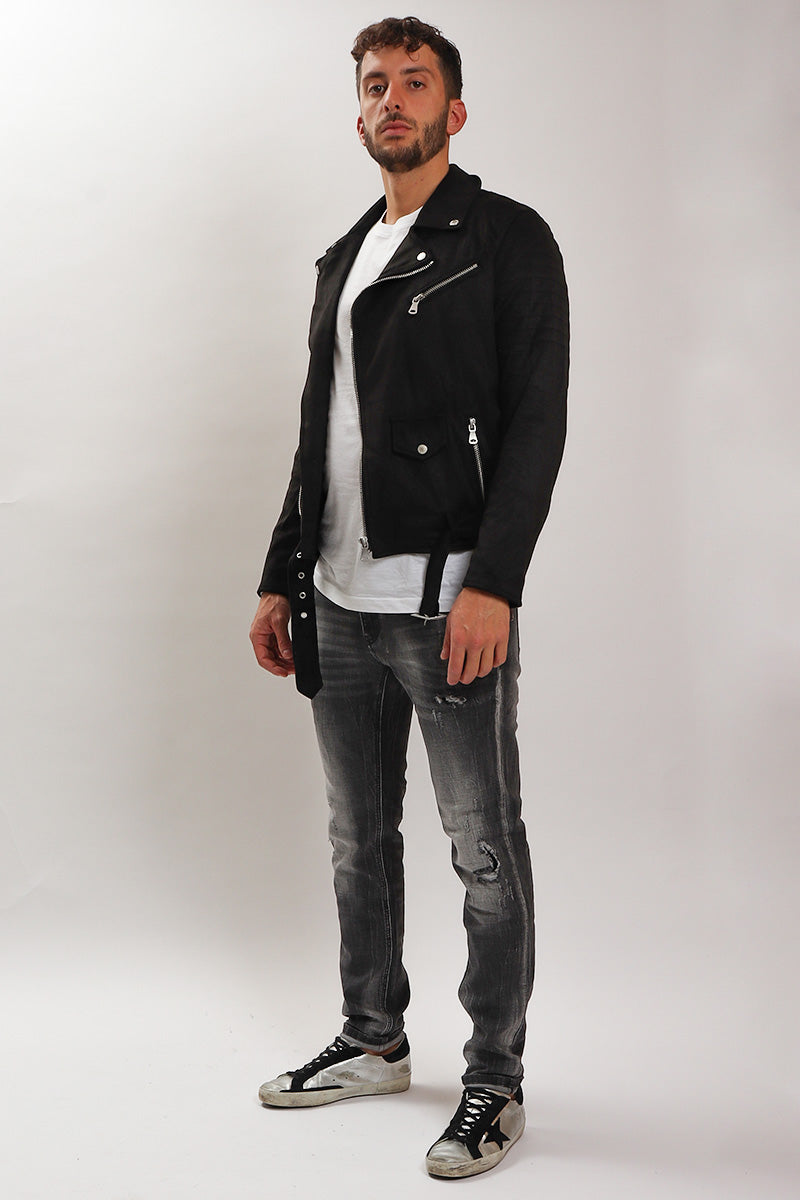 Biker Eco Scamosciato Nero