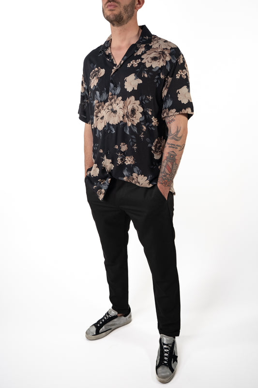 Camicia fantasia manica corta Fiore Nera