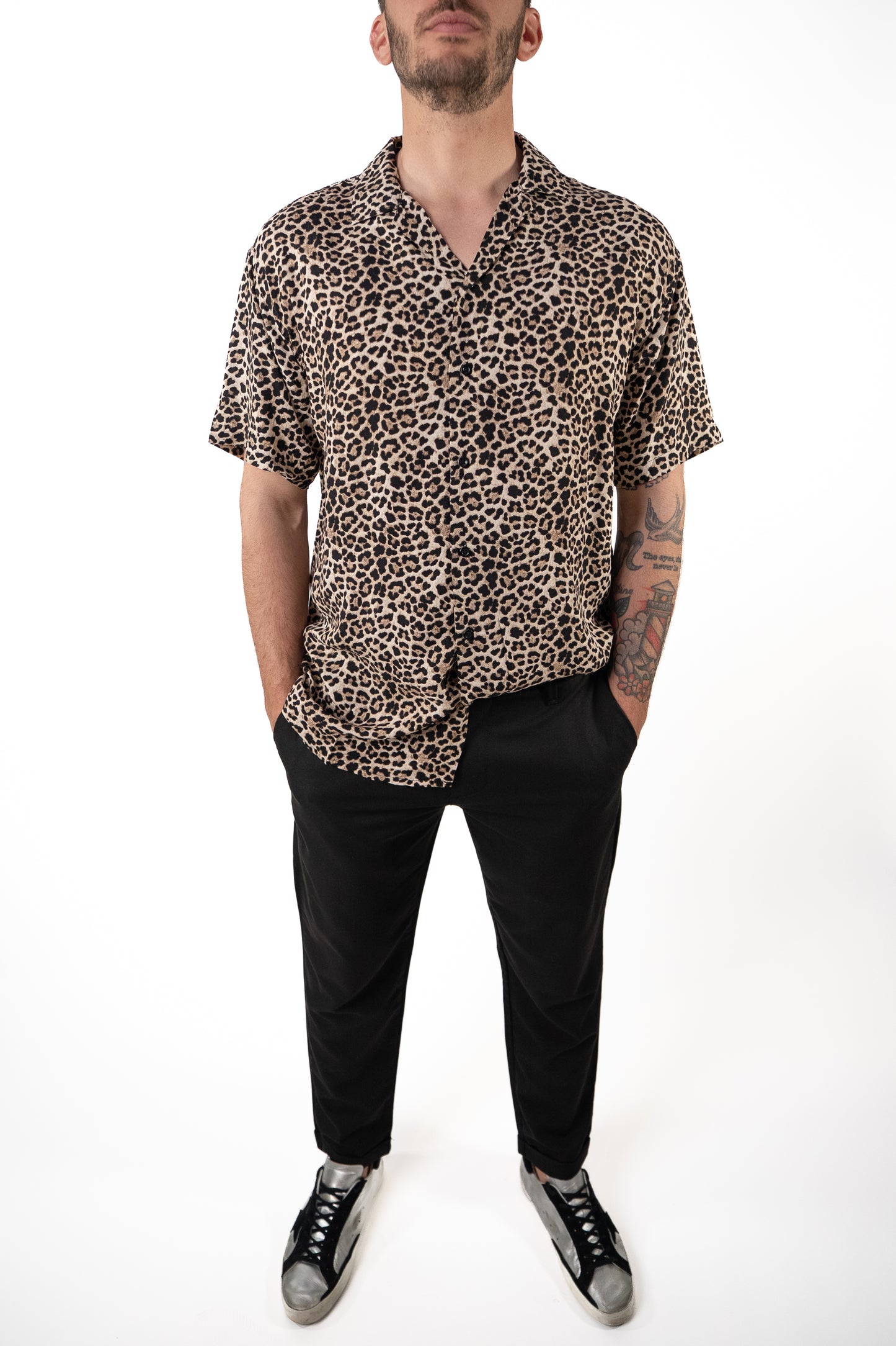 Camicia Fantasia Manica Corta Micro Ghepardo