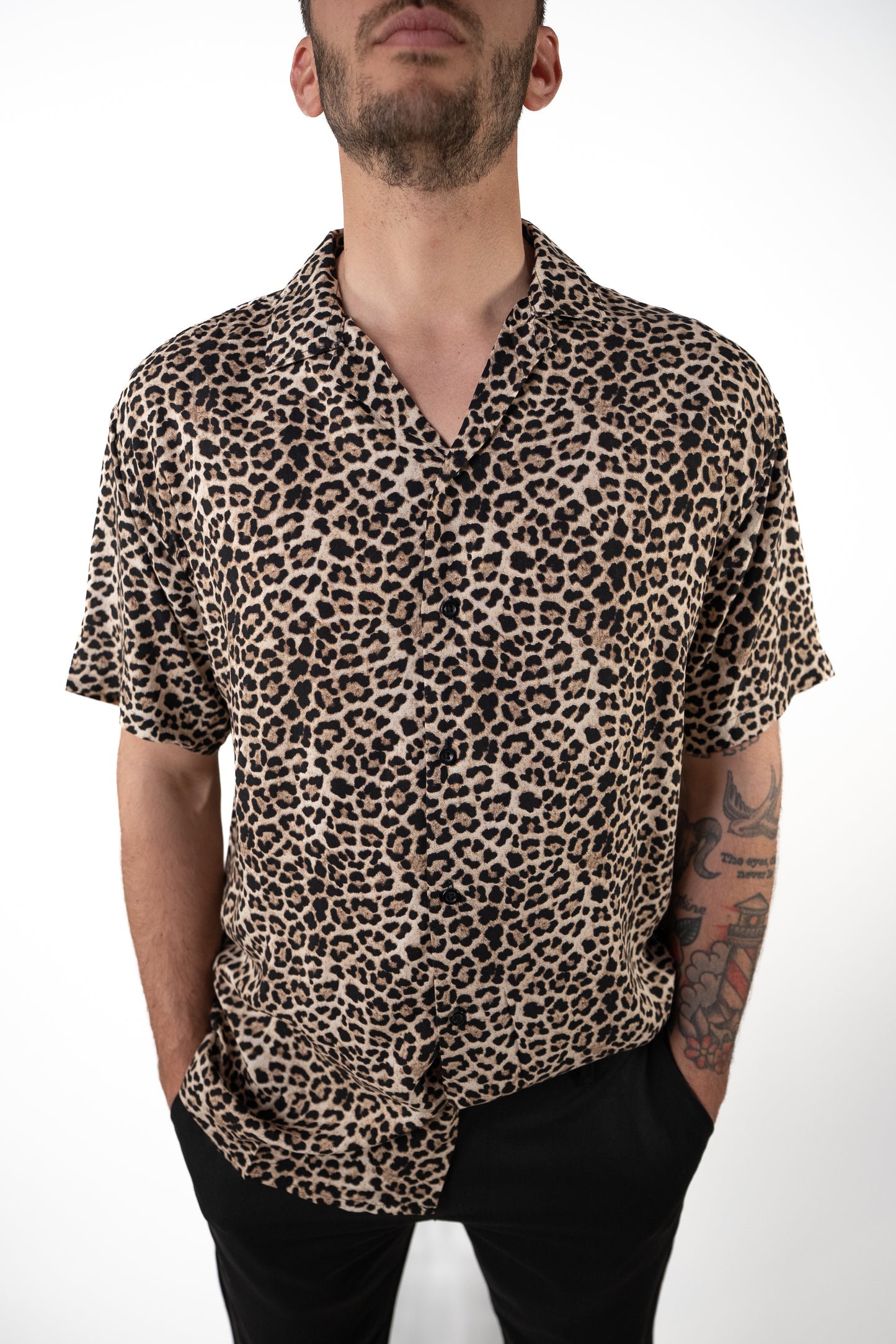 Camicia Fantasia Manica Corta Micro Ghepardo