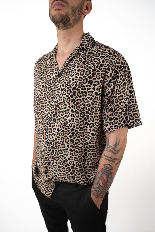 Camicia Fantasia Manica Corta Micro Ghepardo