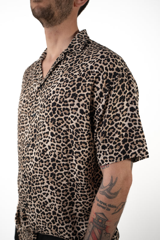 Camicia Fantasia Manica Corta Micro Ghepardo