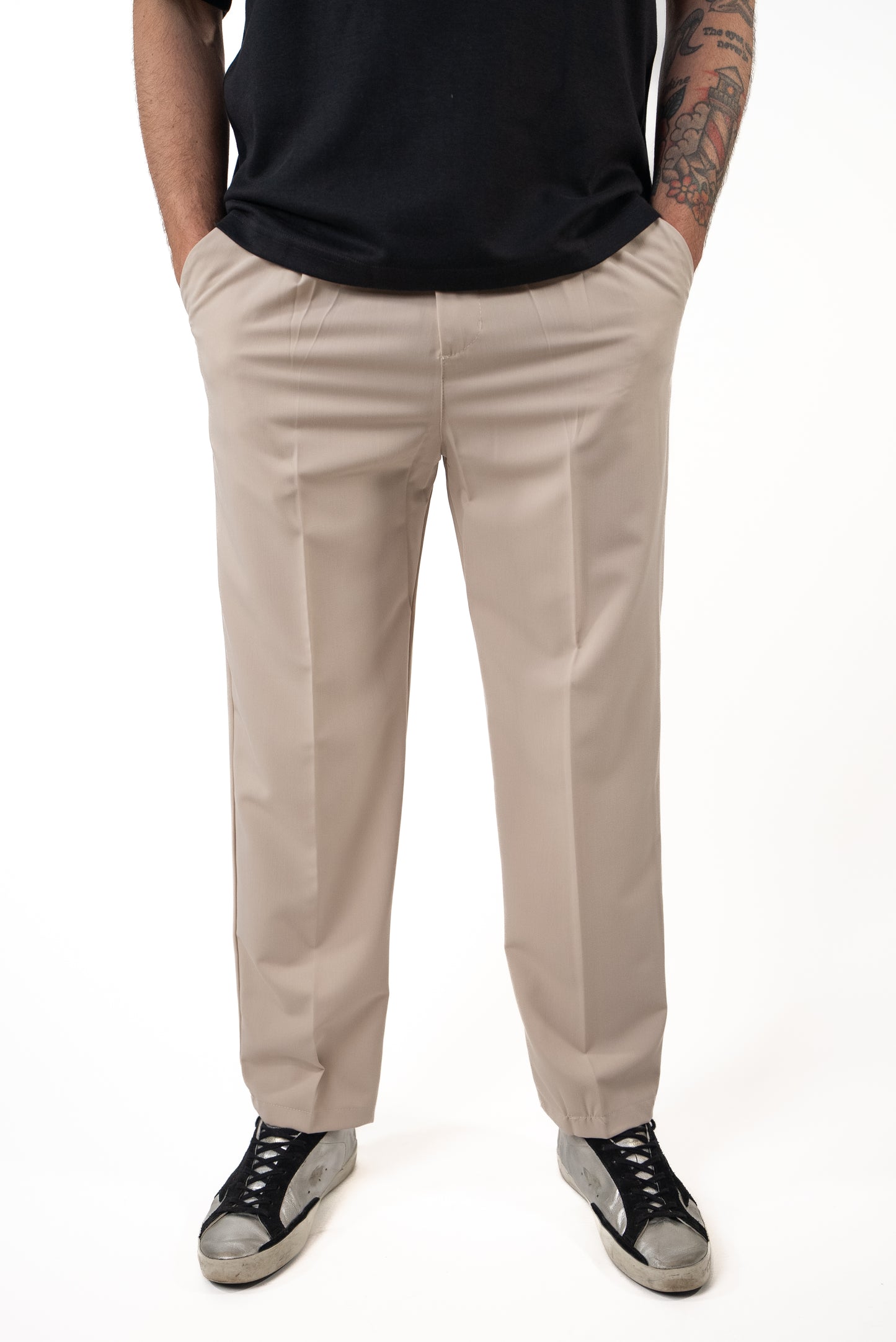 Pantalone Palazzo Beige Bottone