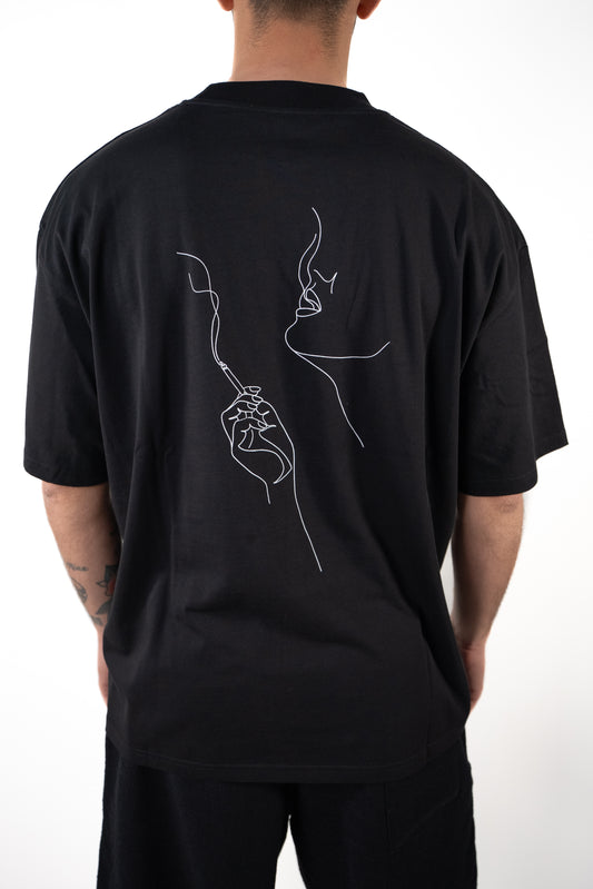 T-shirt in cotone Over Nera Stampa Schiena