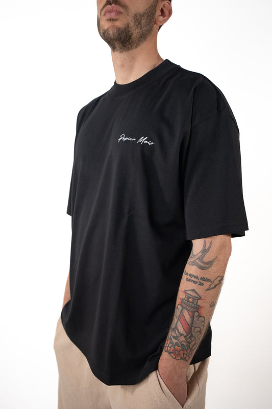 T-shirt Over in cotone Nera Stampa Cuore