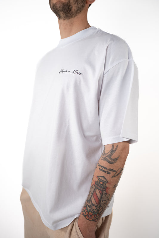 T-shirt in cotone Over Bianca Stampa Cuore