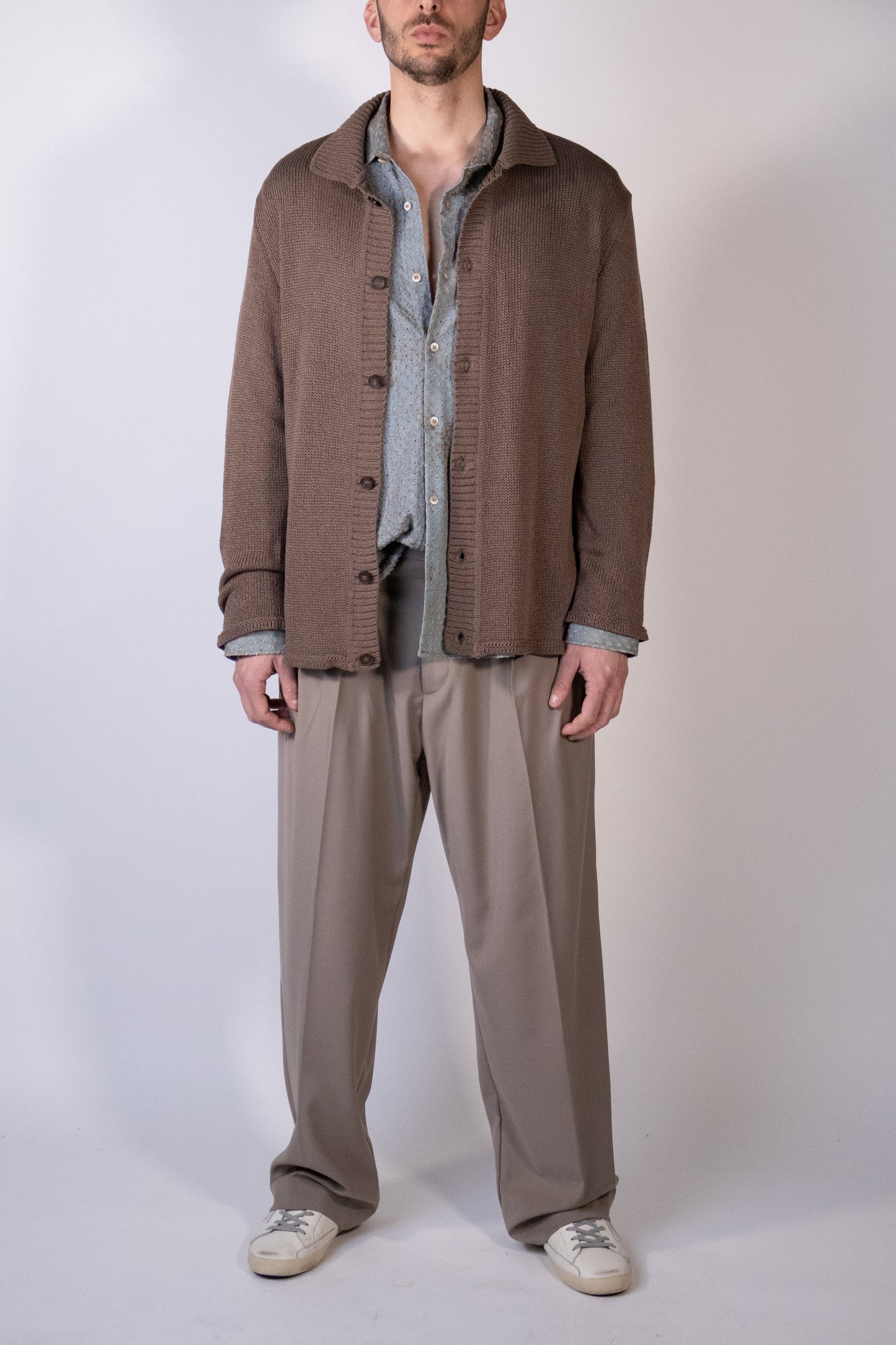 Cardigan Collo Polo in Maglia