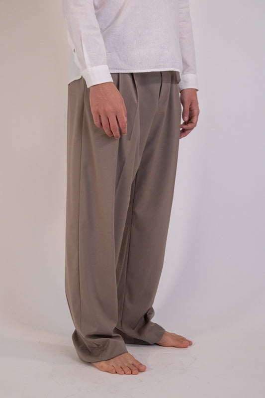 Pantalone Fondo Ampio con Pinces Taupe